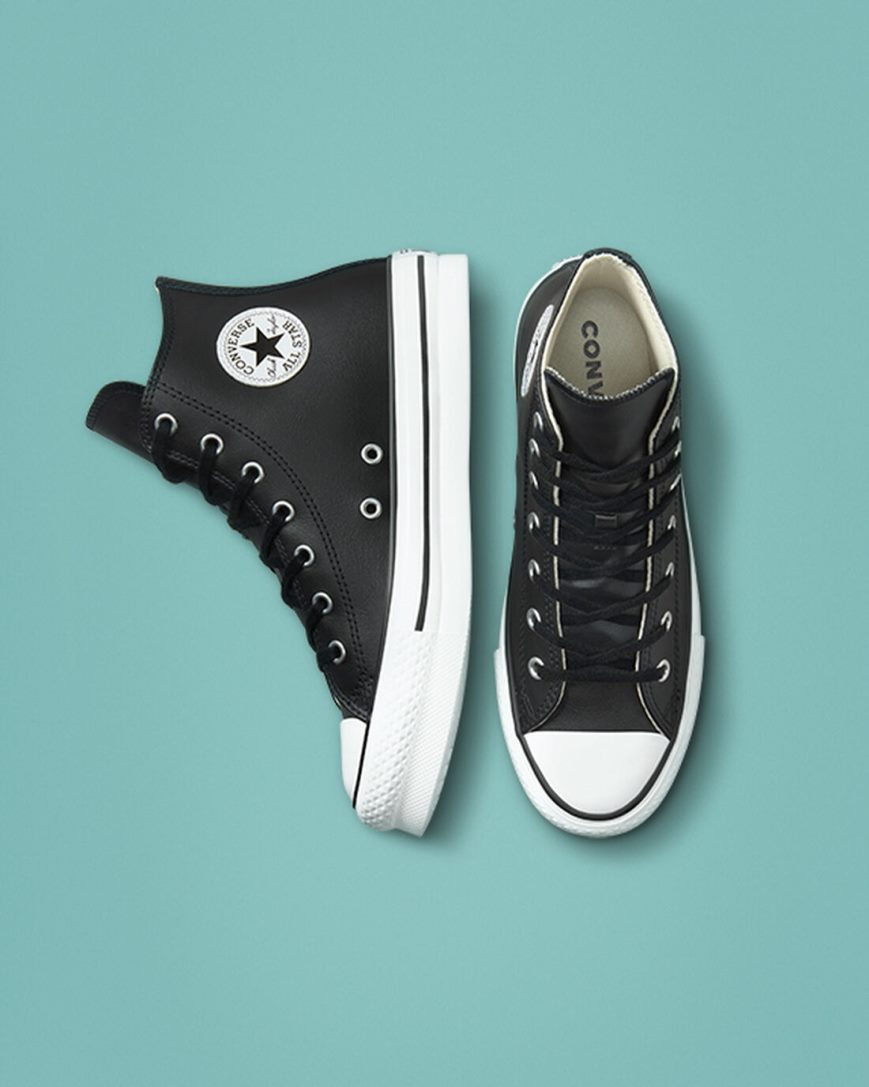 Pantofi Platforma Baieti Converse Chuck Taylor All Star Lift Piele Inalti Negrii Bej Albi | RO RKFWH528